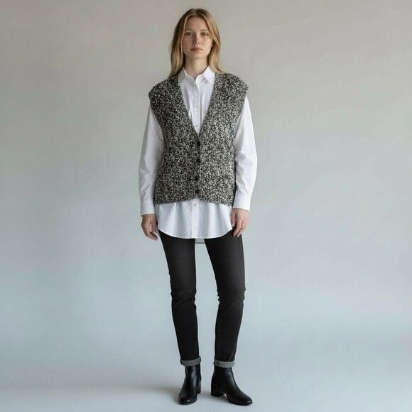 Vintage Academia Highland Isles Sweater Vest Wool Blend Marled Gray White Small - Picture 2 of 10